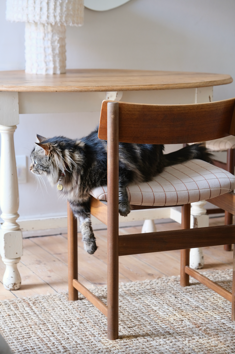 A set of 6 Danish style chairs with checkered velvet upholstery