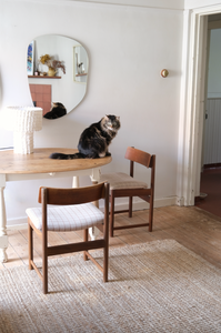 A set of 6 Danish style chairs with checkered velvet upholstery