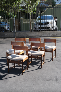 A set of 6 Danish style chairs with checkered velvet upholstery