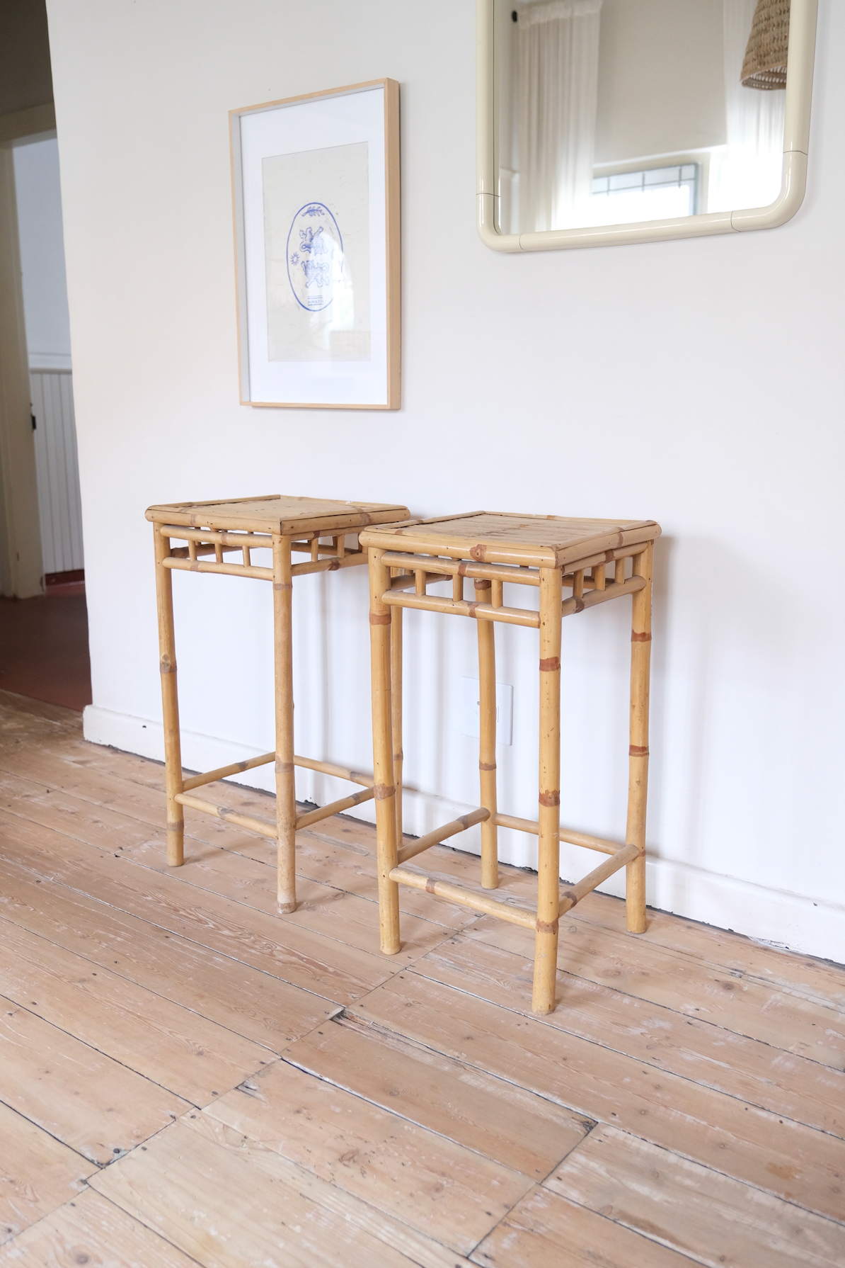 Pair of bamboo side tables