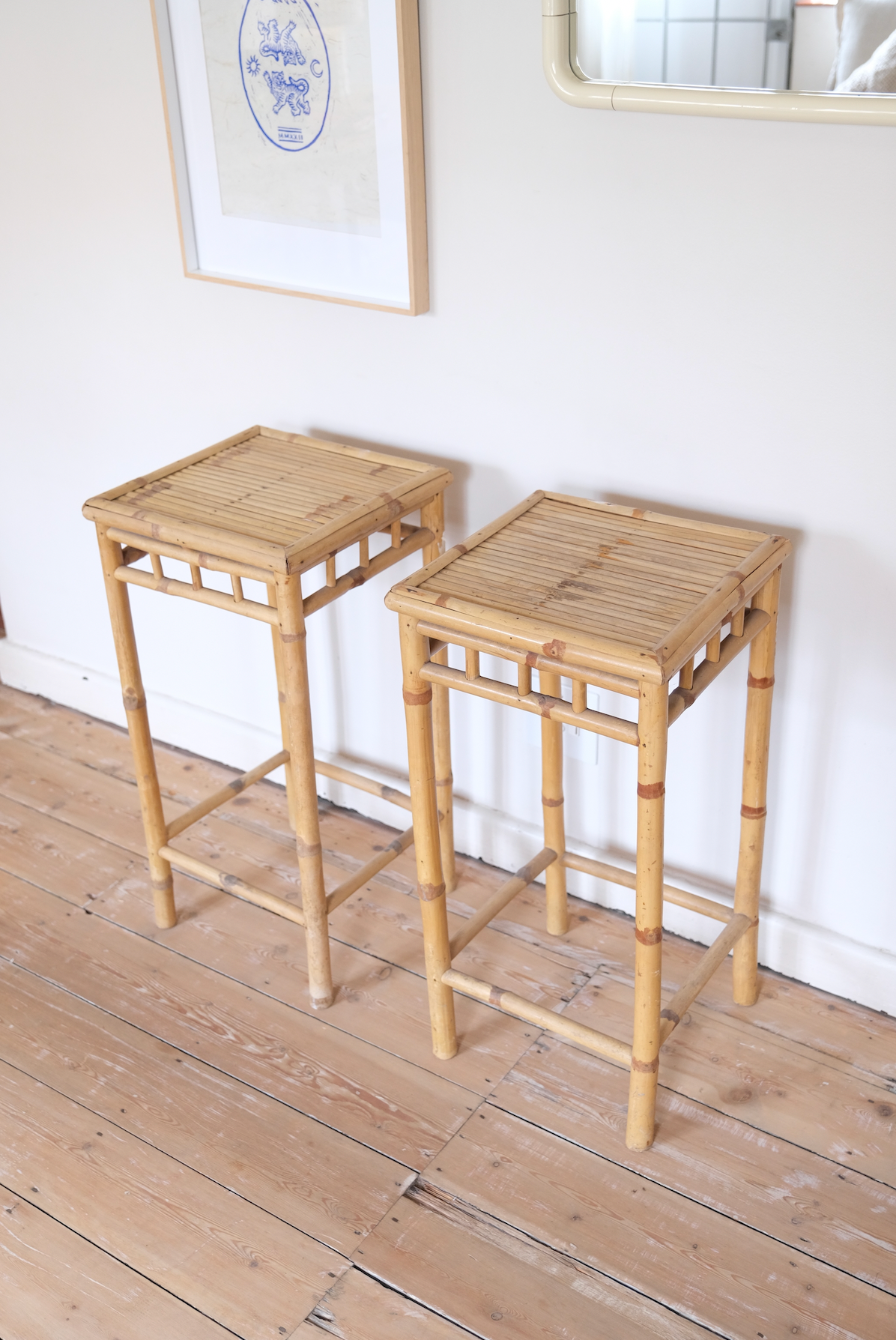 Pair of bamboo side tables