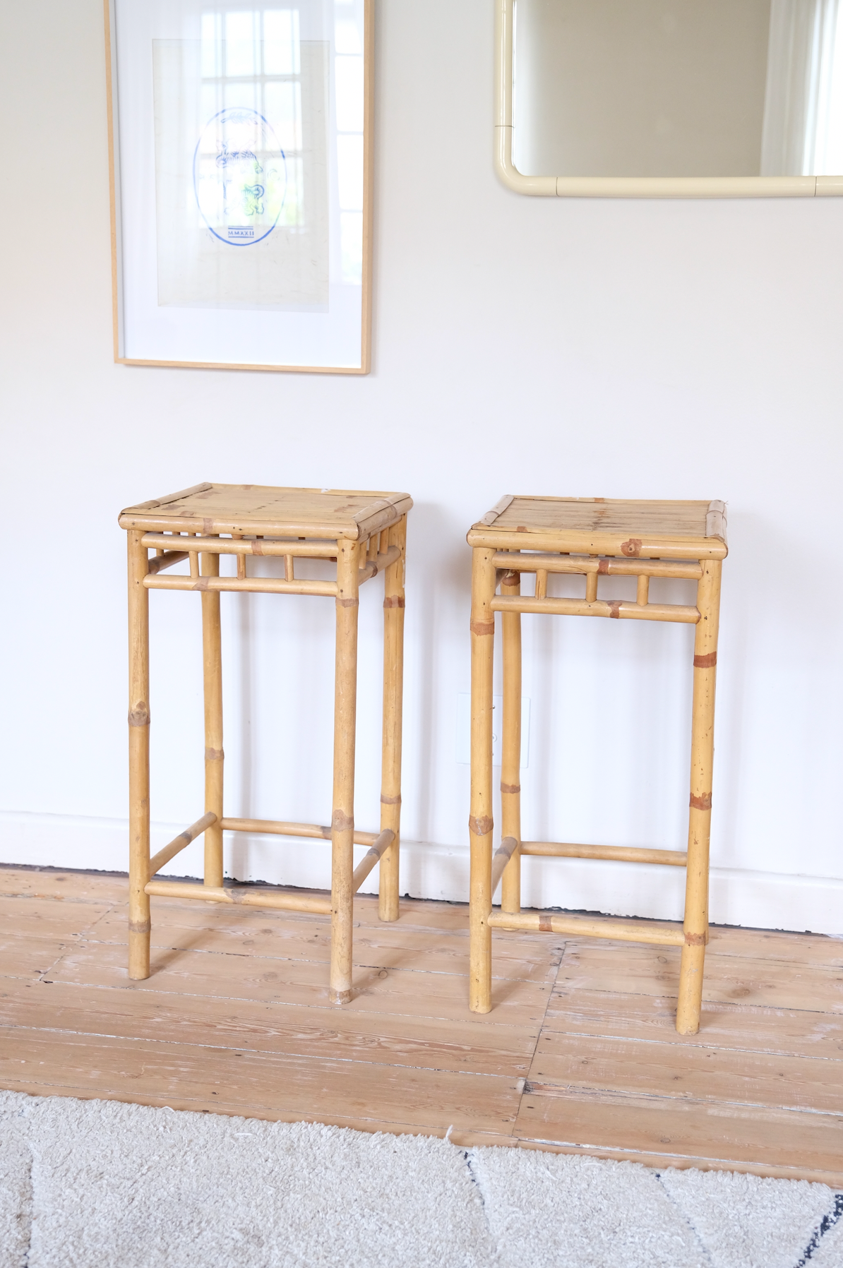 Pair of bamboo side tables