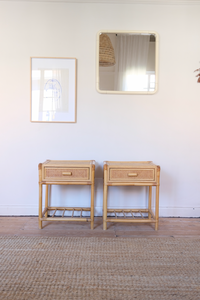 Pair of cane bed side tables