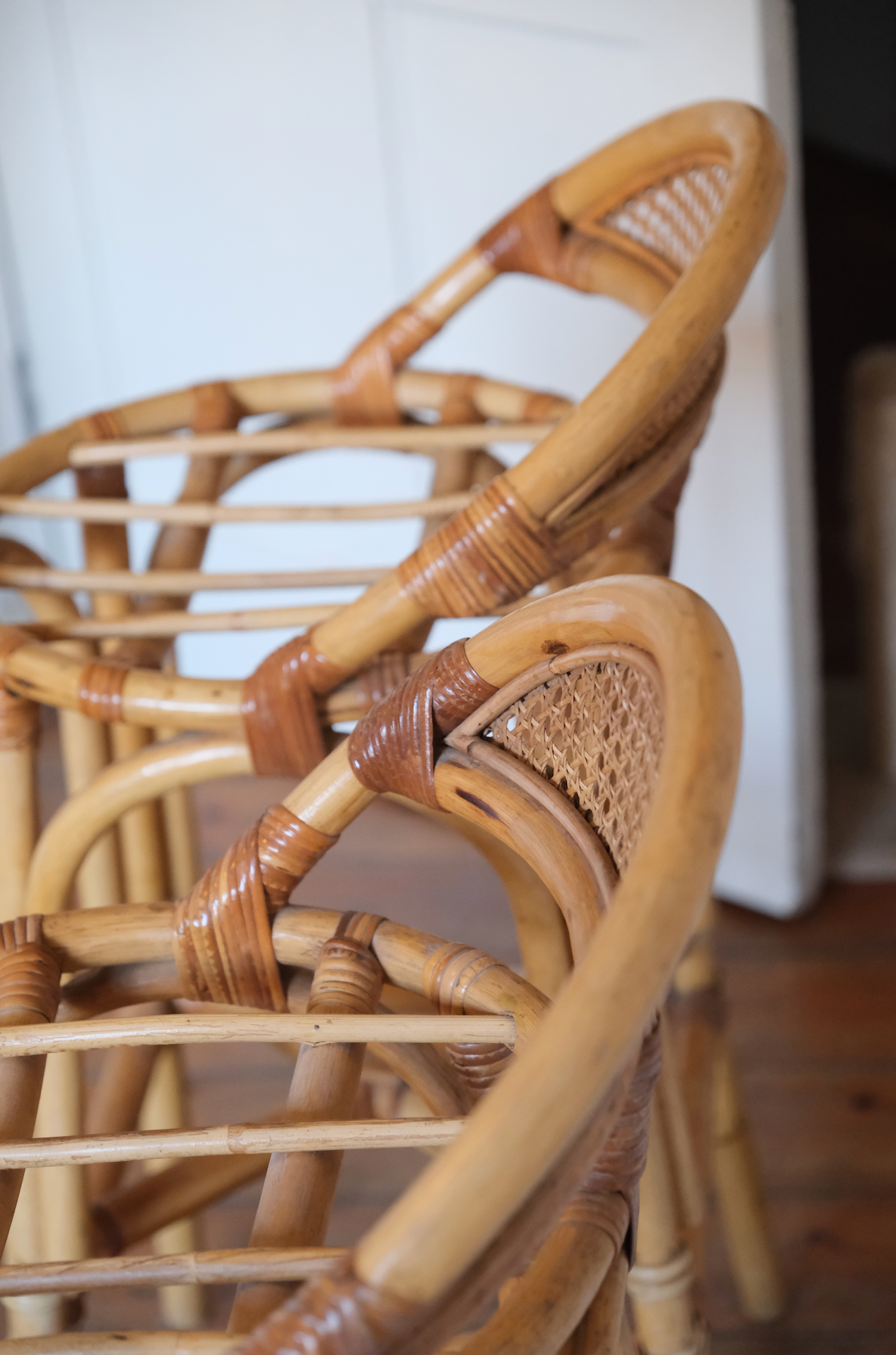 Four beautiful cane bar stools