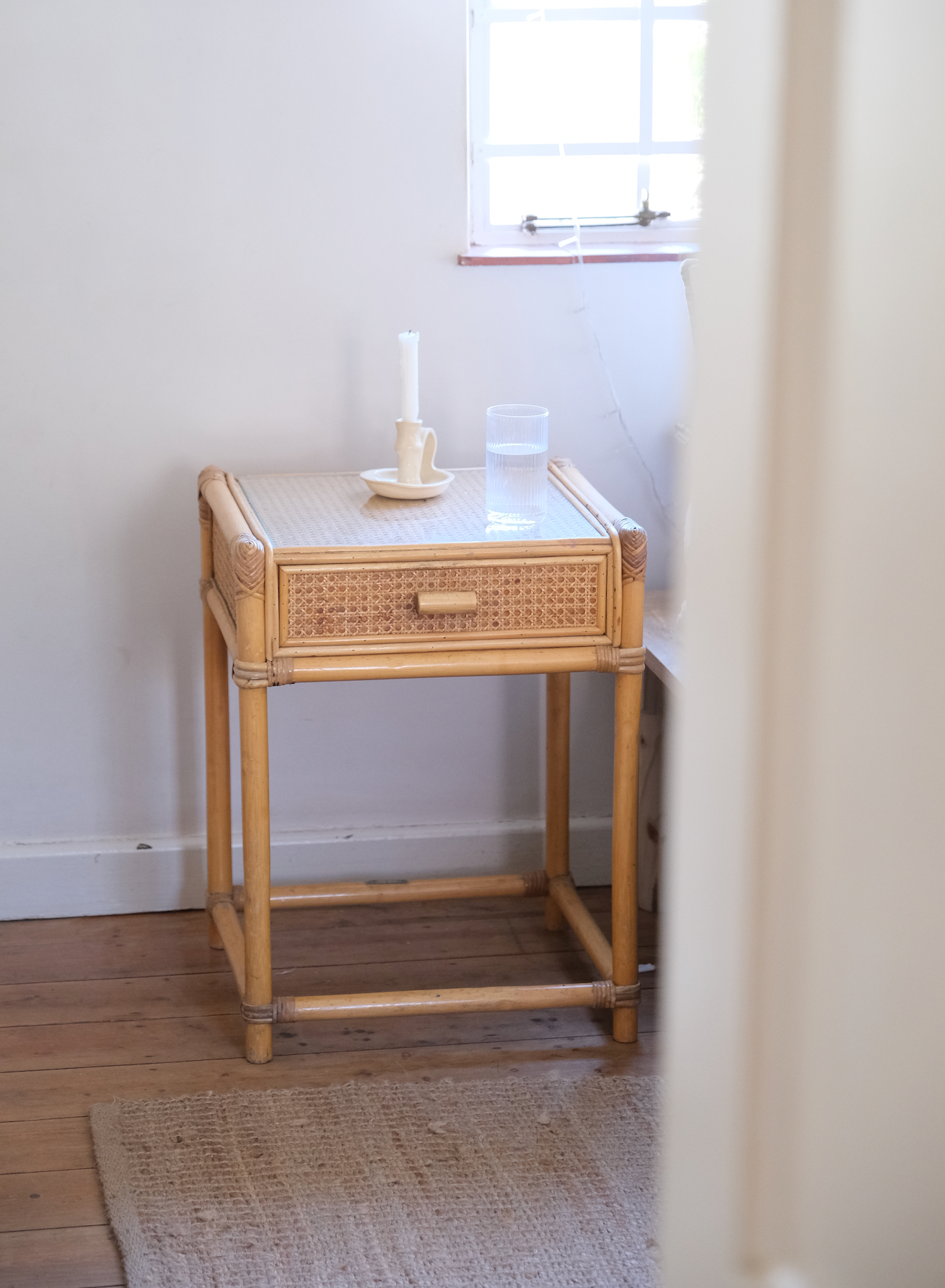 Cane bed side table with drawer