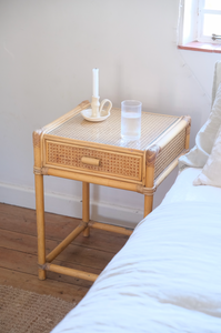 Cane bed side table with drawer