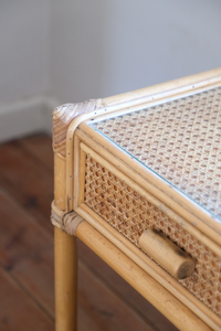 Cane bed side table with drawer