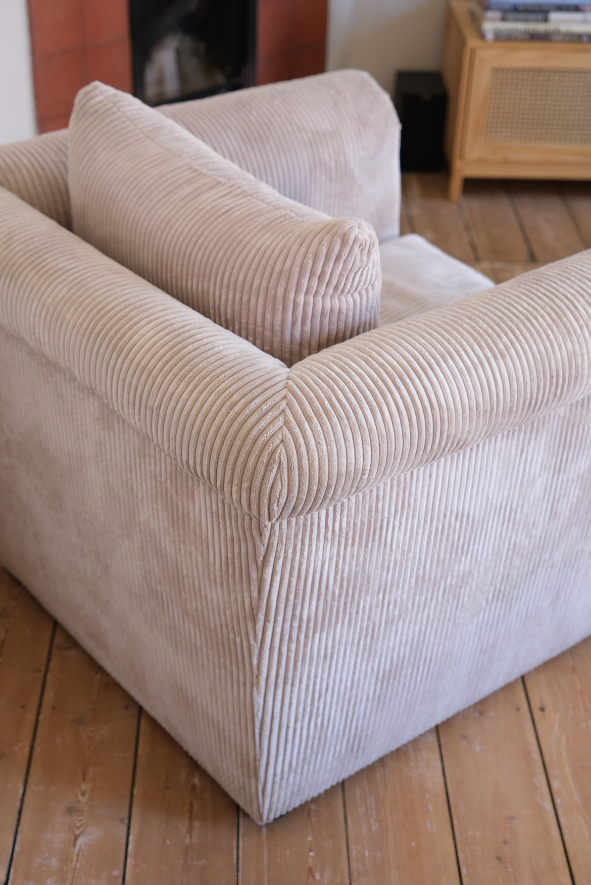 Cream velvet corduroy cuddle chair