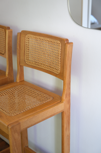 Pair of Cane and Wood Bar Stools