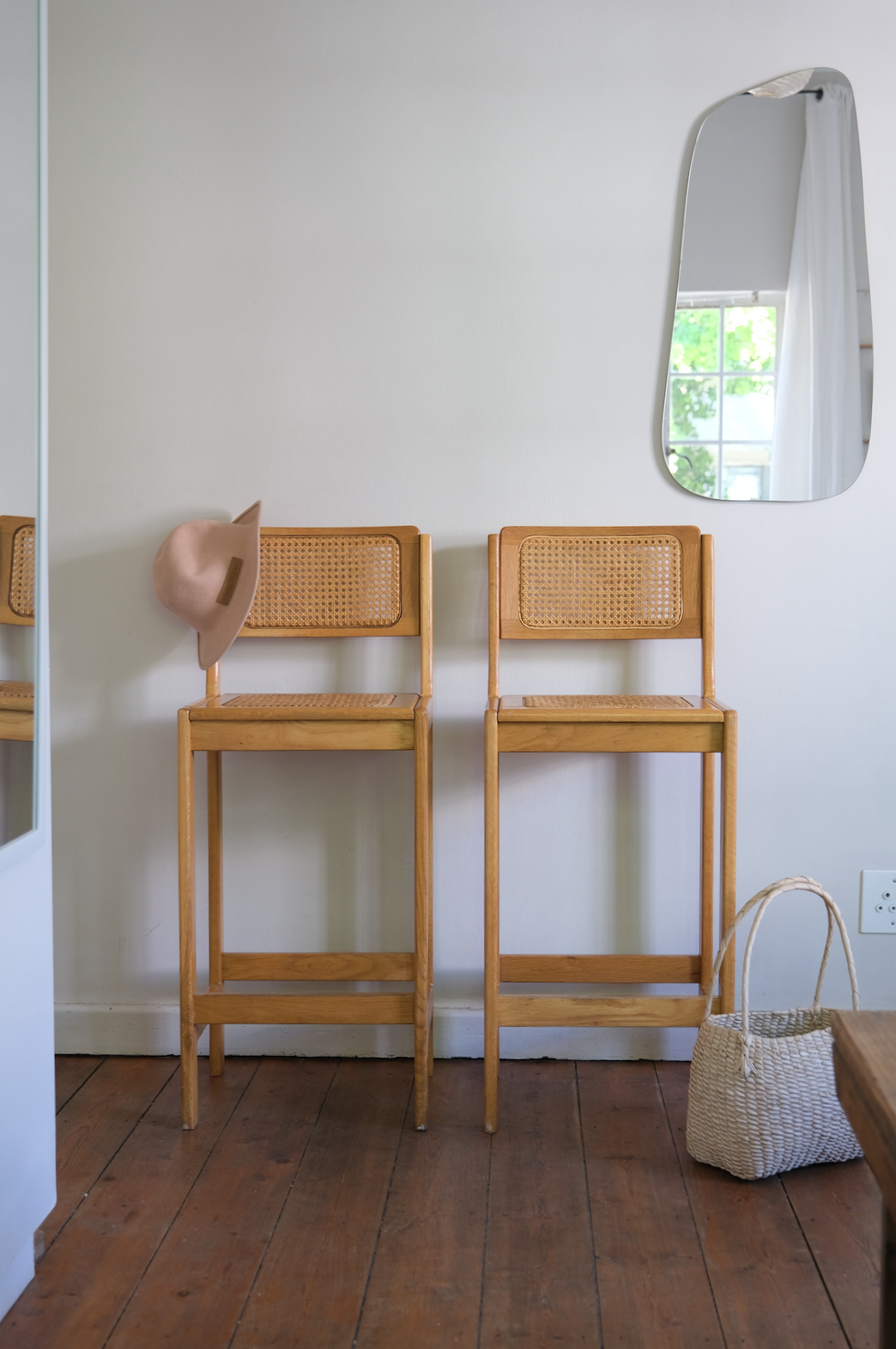 Pair of Cane and Wood Bar Stools