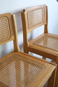 Pair of Cane and Wood Bar Stools