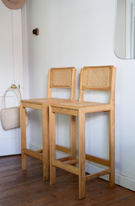 Pair of Cane and Wood Bar Stools