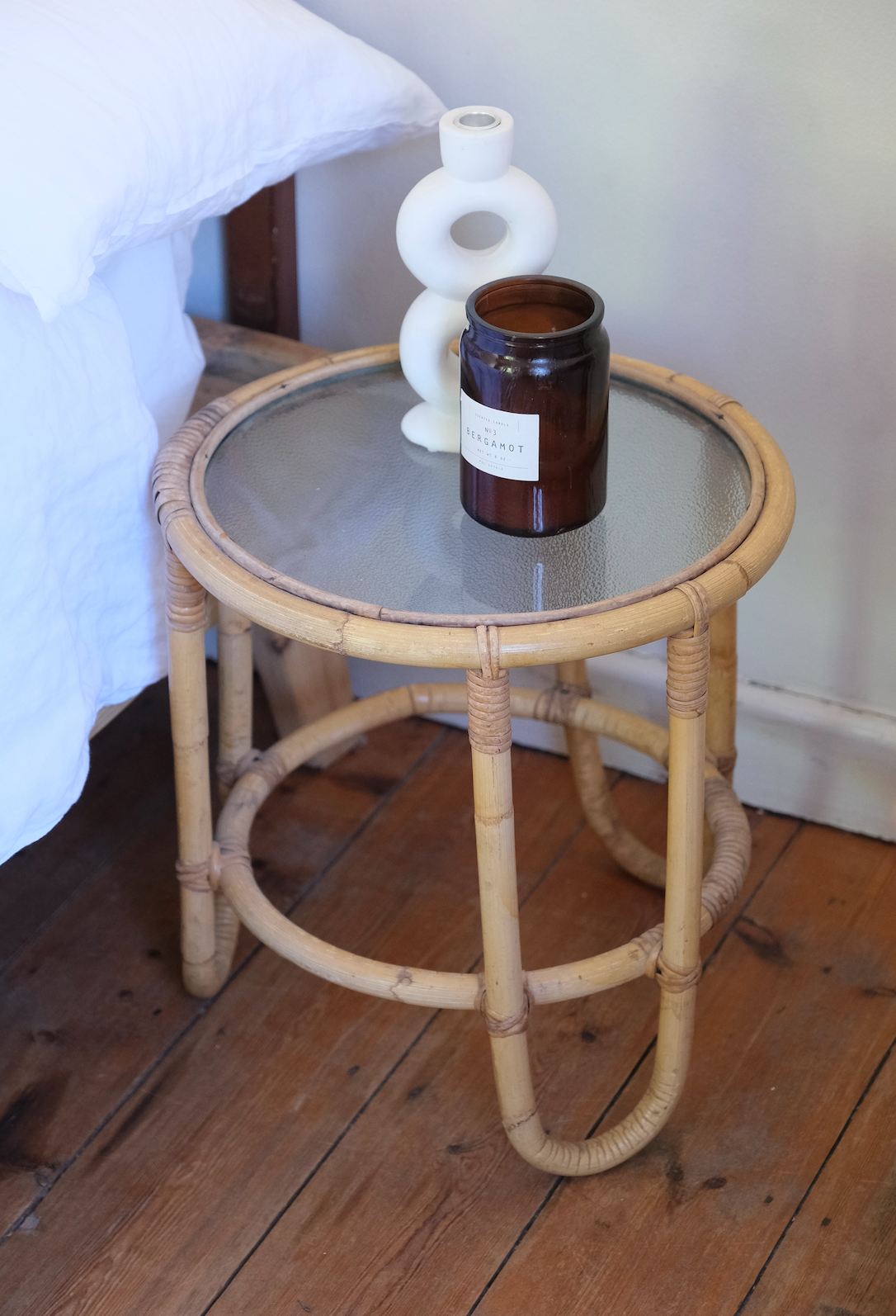 Round cane side table