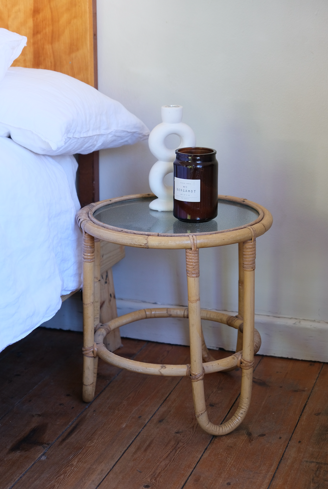 Round cane side table