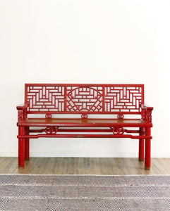 Red Asian antique wooden bench