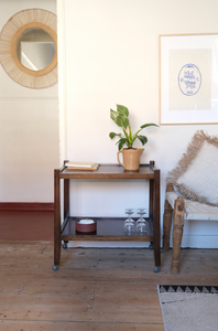 Teak drinks trolley on wheels